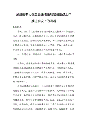 某县委书记在全县违法违规建设整改工作推进会议上的讲话.docx