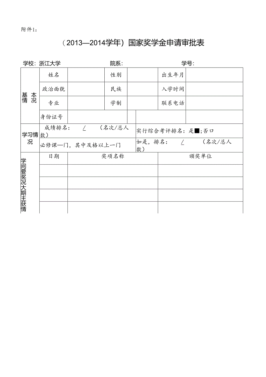 学年国家奖学金申请审批表.docx_第1页