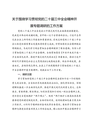 关于围绕学习贯彻党的二十届三中全会精神开展专题调研的工作方案.docx