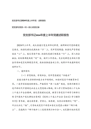 党支部书记2024年度上半年党建述职报告+党支部与党员一对一谈心谈话记录.docx