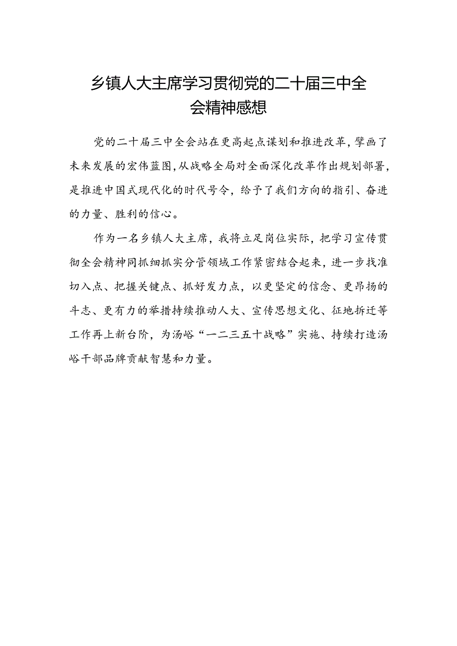 乡镇人大主席学习贯彻党的二十届三中全会精神感想.docx_第1页