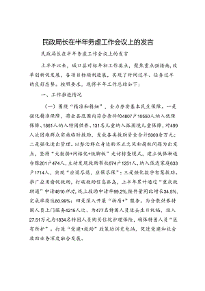 民政局长在半年务虚工作会议上的发言.docx