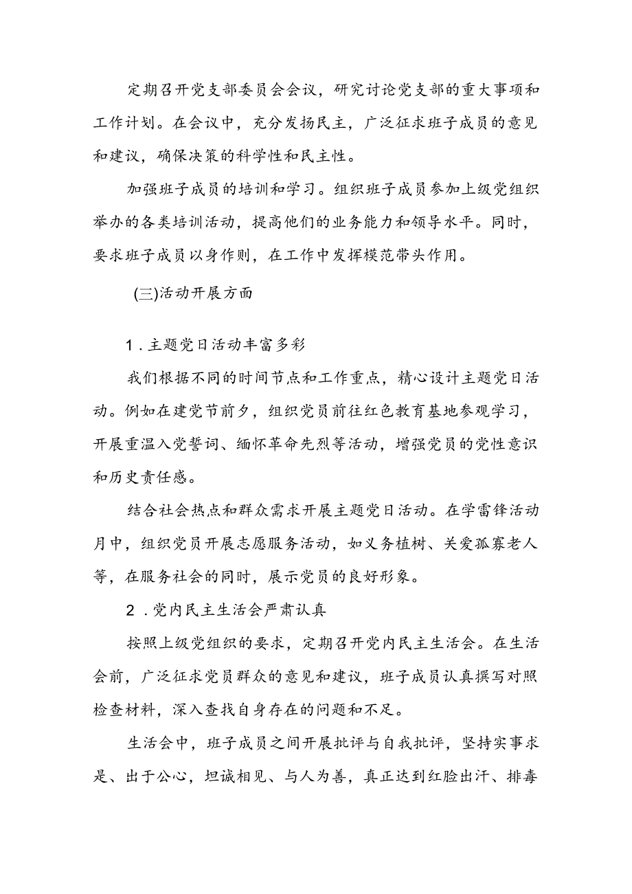 2024年度组织生活会党支部工作总结汇报及查摆情况报告.docx_第3页