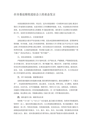 在市委巡察组进驻会上的表态发言.docx