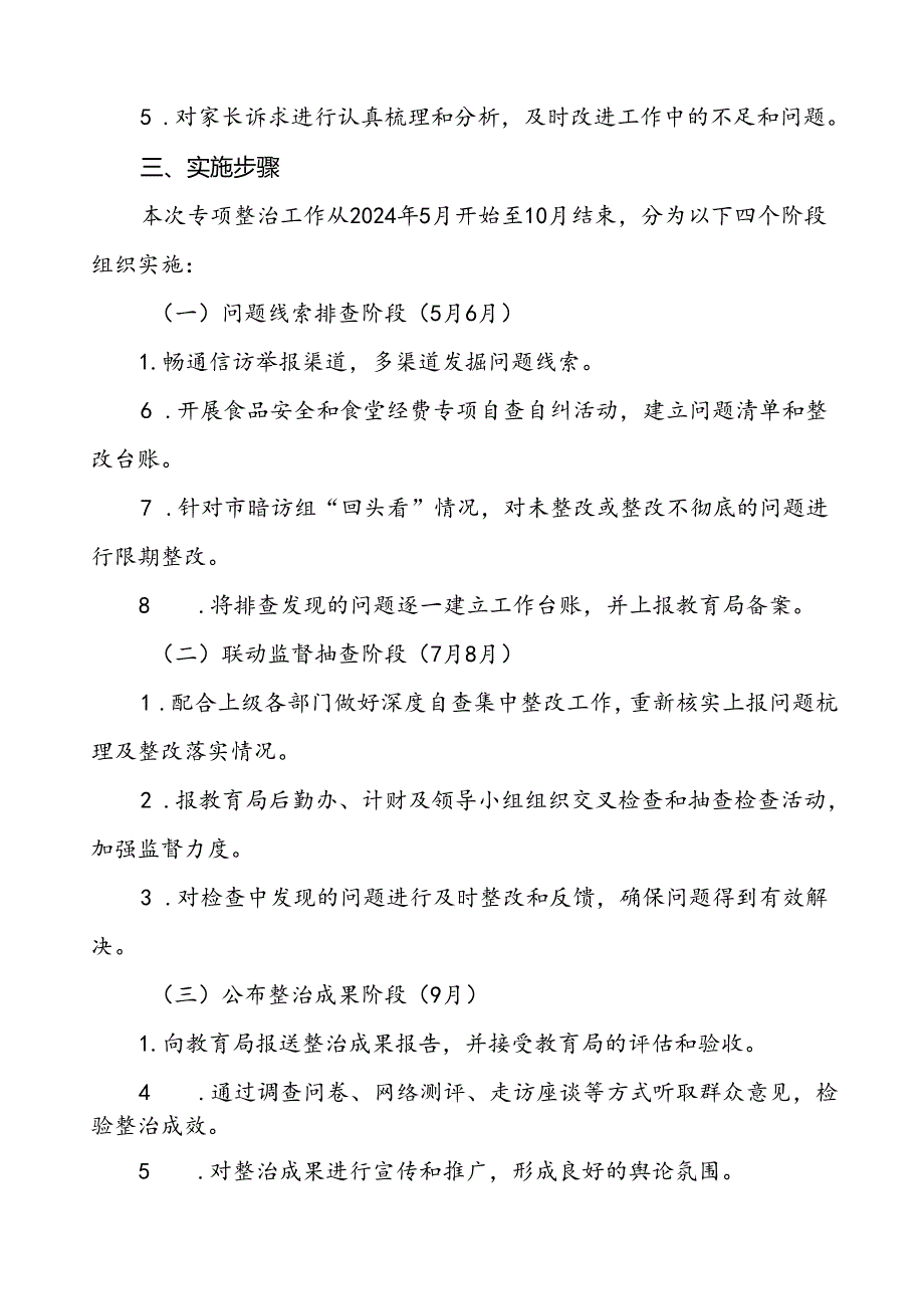2024年学校关于开展校园食品安全和膳食经费管理突出问题专项整治实施方案五篇.docx_第3页
