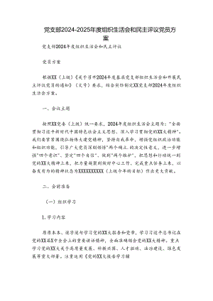党支部2024-2025年度组织生活会和民主评议党员方案.docx