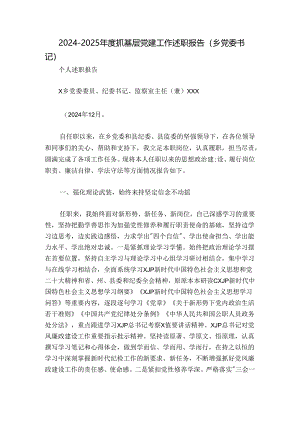 2024-2025年度抓基层党建工作述职报告（乡党委书记）.docx