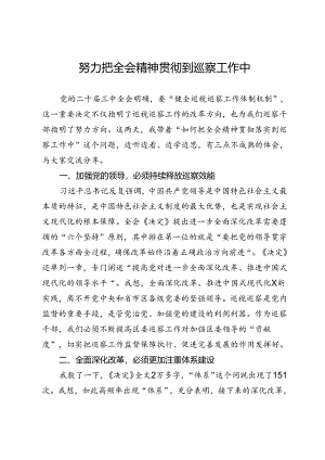 区委巡察办主任学习二十届三中全会精神心得体会：努力把全会精神贯彻到巡察工作中.docx
