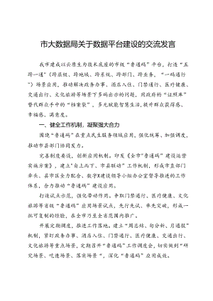 市大数据局关于便民数据平台建设的交流发言.docx