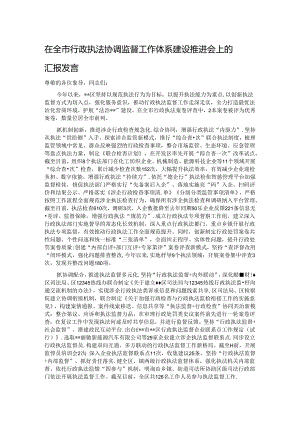 在全市行政执法协调监督工作体系建设推进会上的汇报发言.docx