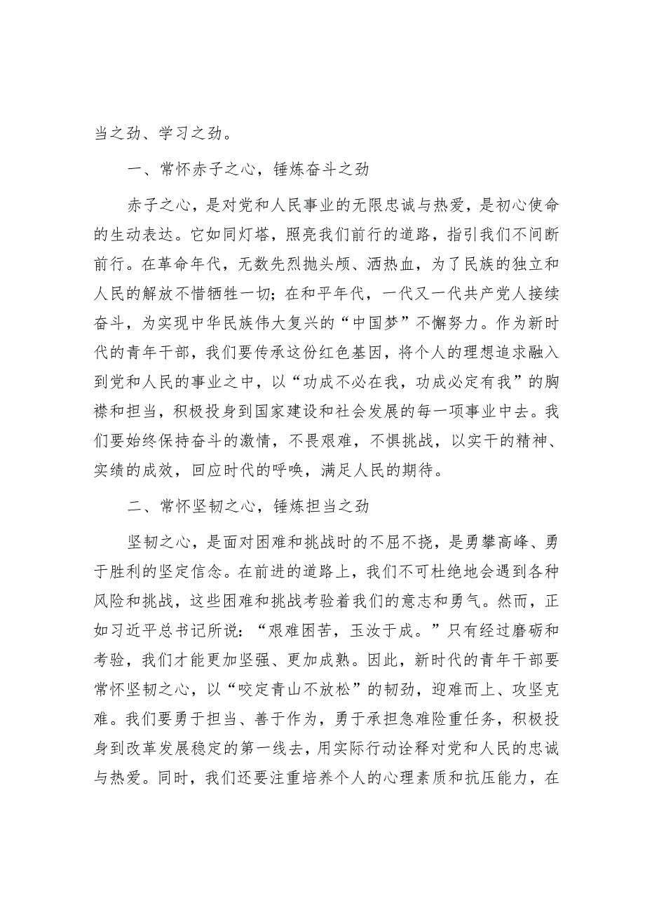 在青年干部座谈会上的交流发言：以“三心”铸魂以“三劲”砺行共绘青春奋斗蓝图.docx_第2页