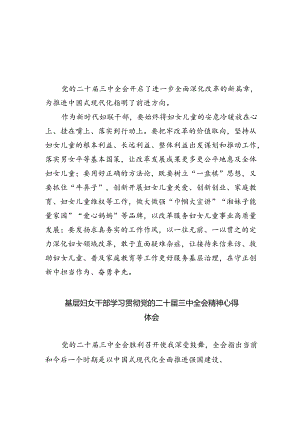 妇联干部学习贯彻党的二十届三中全会精神心得体会(精选4篇汇编).docx