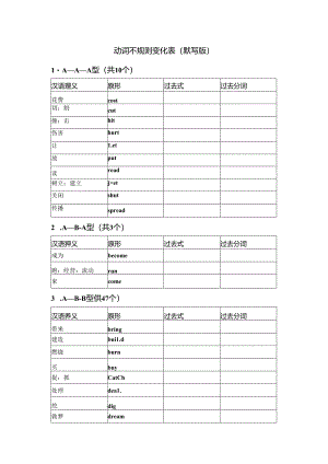 动词不规则变化表(默写版).docx