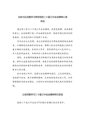（9篇）治安大队民警学习贯彻党的二十届三中全会精神心得体会（最新版）.docx