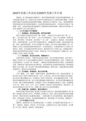 2024年党建工作总结及2025年党建工作计划.docx