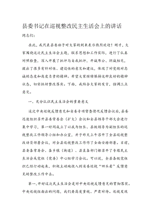 县委书记在巡视整改民主生活会上的讲话.docx