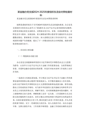 某金融办党支部2024-2025年度组织生活会对照检查材料.docx