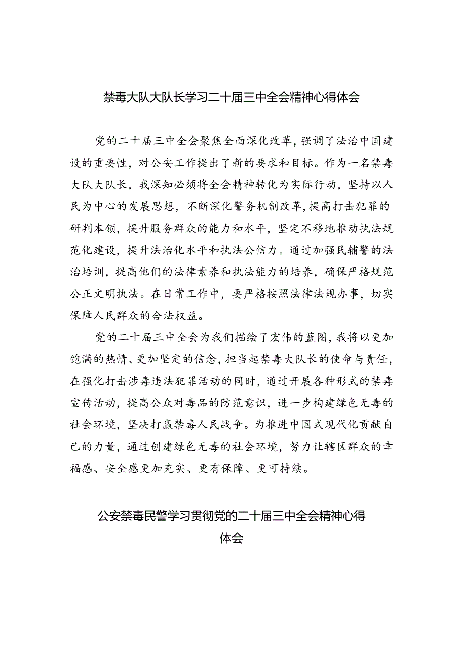 禁毒大队大队长学习二十届三中全会精神心得体会（共五篇）.docx_第1页