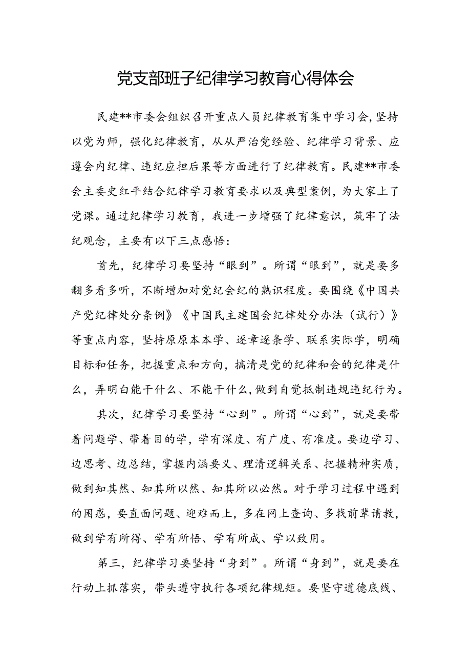 党支部班子纪律学习教育心得体会.docx_第1页