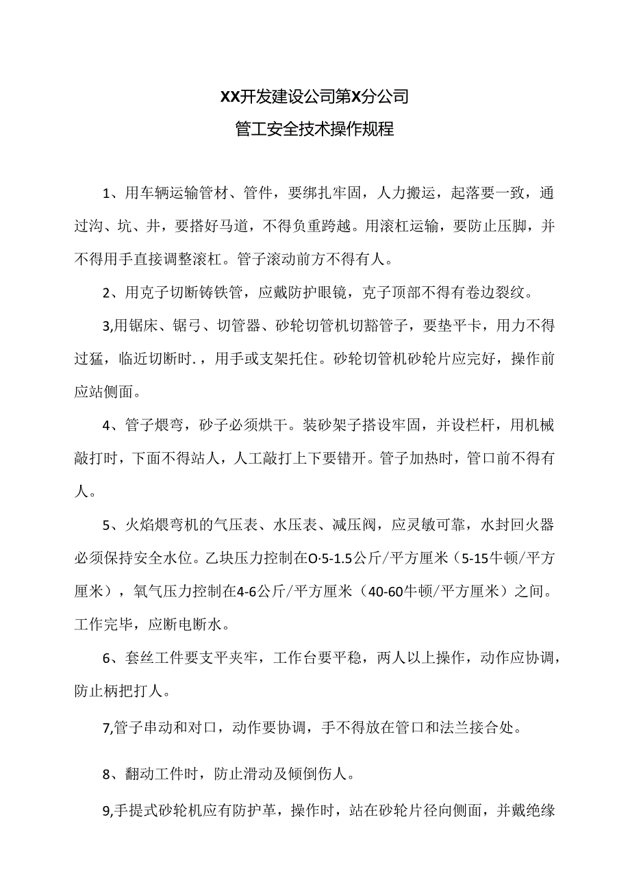 XX开发建设公司第X分公司管工安全技术操作规程（2024年）.docx_第1页