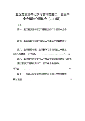 （11篇）监区党支部书记学习贯彻党的二十届三中全会精神心得体会集合.docx
