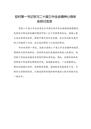驻村第一书记学习二十届三中全会精神心得体会研讨发言.docx