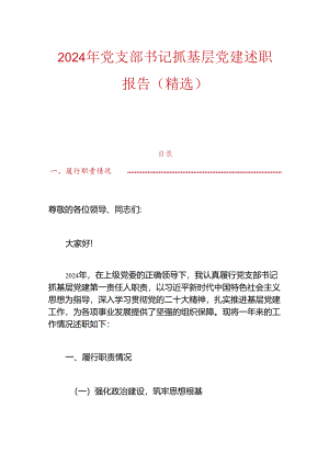 2024 年党支部书记抓基层党建述职报告（精选）.docx