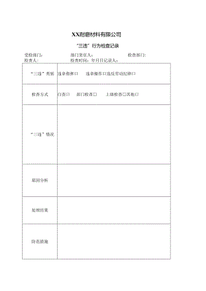 XX耐磨材料有限公司“三违”行为检查记录（2024年）.docx
