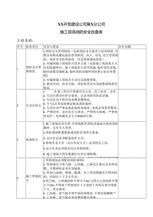 XX开发建设公司第X分公司施工现场消防安全自查表（2024年）.docx