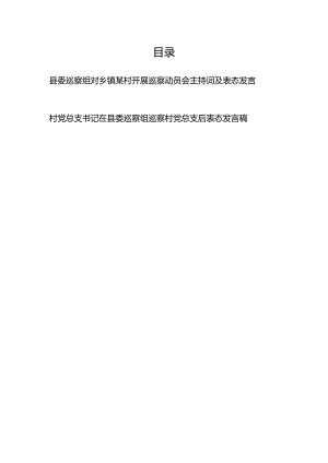 县委巡察组对乡镇某村开展巡察动员会主持词及表态发言和村党总支书记在县委巡察组巡察村党总支后表态发言稿.docx