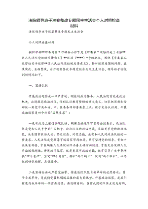 法院领导班子巡察整改专题民主生活会个人对照检查材料.docx