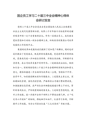 国企员工学习二十届三中全会精神心得体会研讨发言.docx