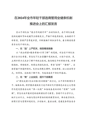 区委组织部部长在2024年全市年轻干部选育管用全链条机制推进会上的汇报发言.docx