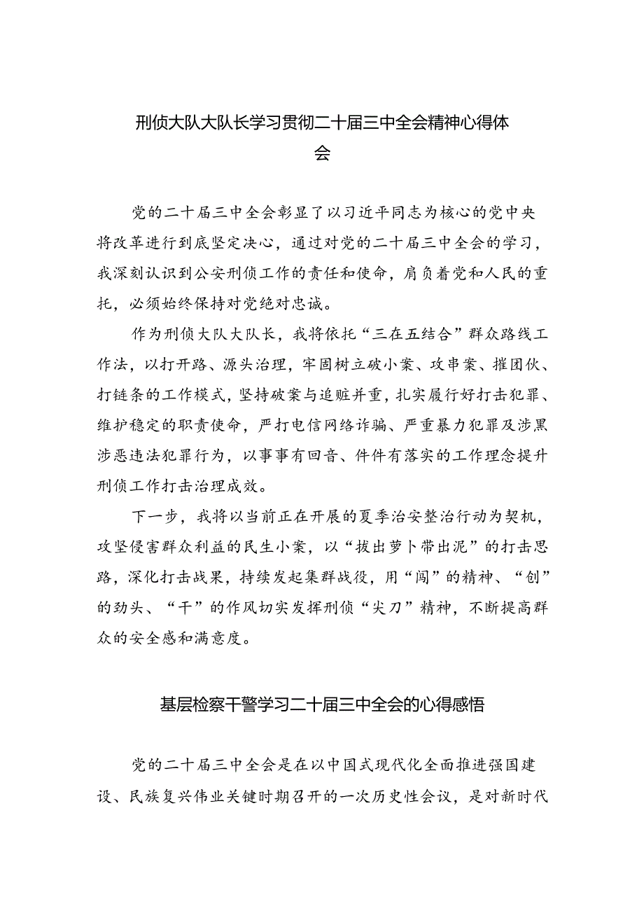 刑侦大队大队长学习贯彻二十届三中全会精神心得体会四篇（详细版）.docx_第1页