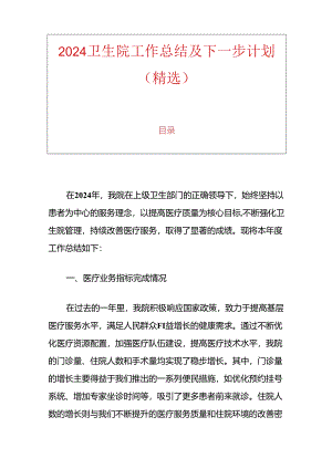 2024卫生院工作总结及下一步计划（精选）.docx