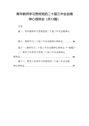 （13篇）青年教师学习贯彻党的二十届三中全会精神心得体会（最新版）.docx