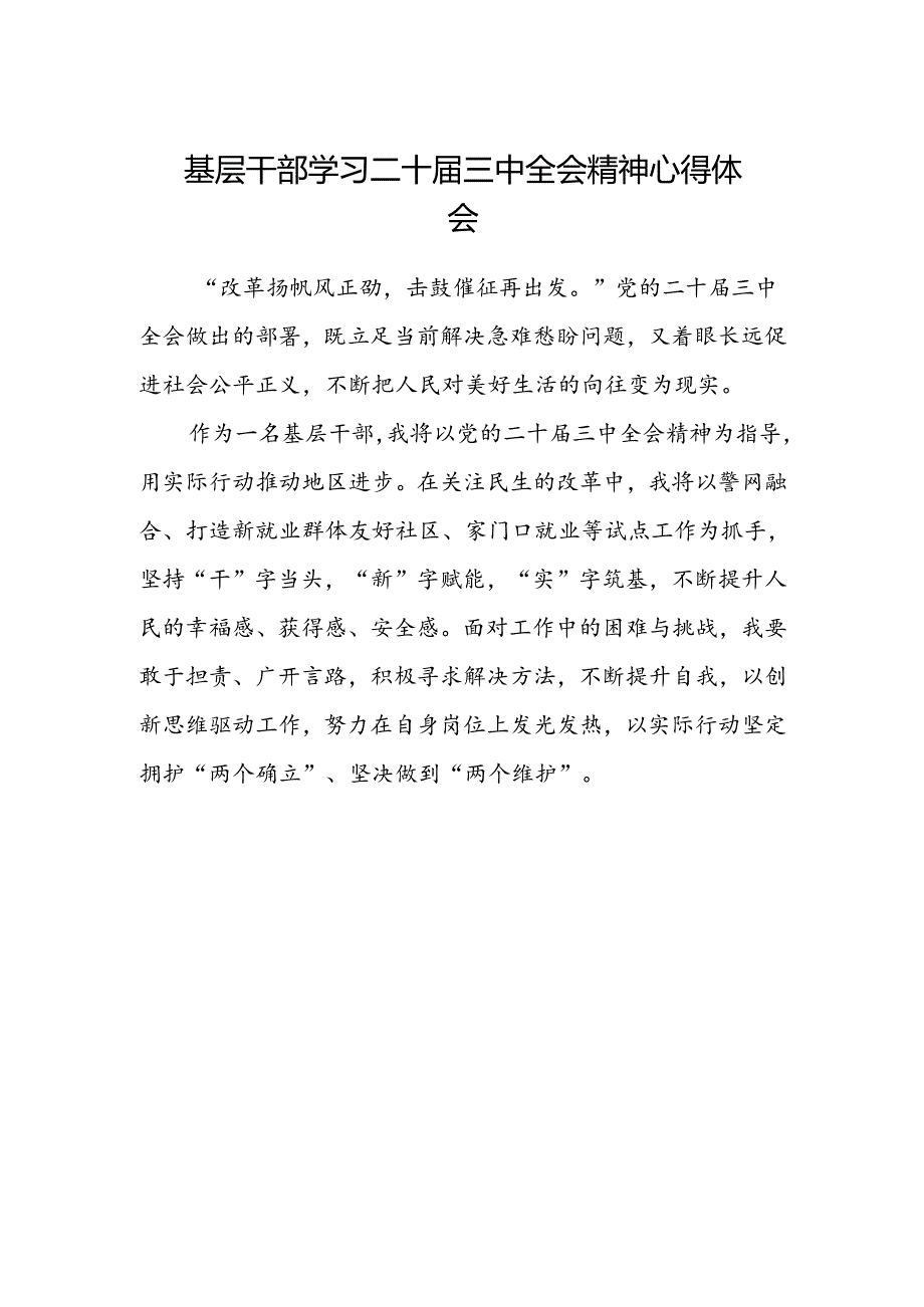 基层干部学习二十届三中全会精神心得体会.docx_第1页