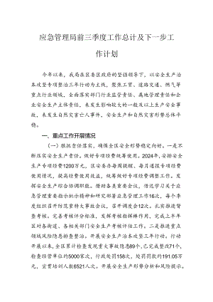 应急管理局前三季度工作总计及下一步工作计划.docx