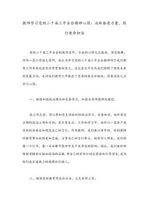 教师学习党的二十届三中全会精神心得：汲取奋进力量践行使命担当.docx