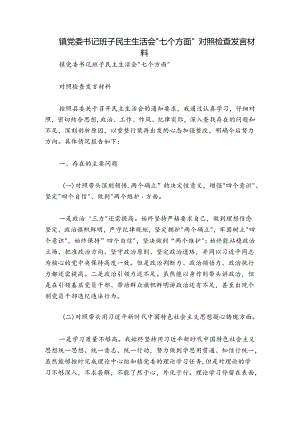 镇党委书记班子民主生活会“七个方面”对照检查发言材料.docx