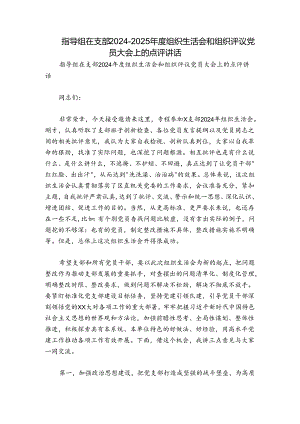 指导组在支部2024-2025年度组织生活会和组织评议党员大会上的点评讲话.docx