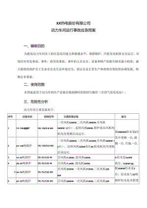 XX热电股份有限公司动力车间运行事故应急预案（2024年）.docx