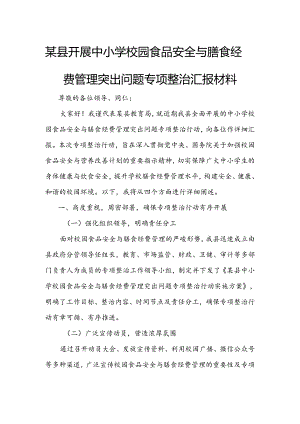 某县开展中小学校园食品安全与膳食经费管理突出问题专项整治汇报材料.docx