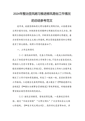 2024年整治歪风陋习推进移风易俗工作情况的总结参考范文.docx