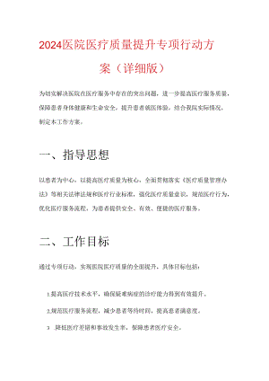 2024 医院医疗质量提升专项行动方案（详细版）.docx
