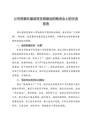 公司党委在基层党支部建设的推进会上的交流发言.docx