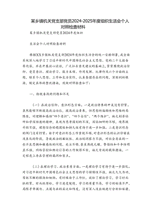 某乡镇机关党支部党员2024-2025年度组织生活会个人对照检查材料.docx