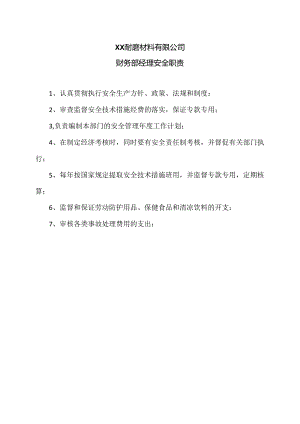 XX耐磨材料有限公司财务部经理安全职责（2024年）.docx