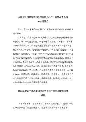 （9篇）乡基层党员领导干部学习贯彻党的二十届三中全会精神心得体会（精选）.docx