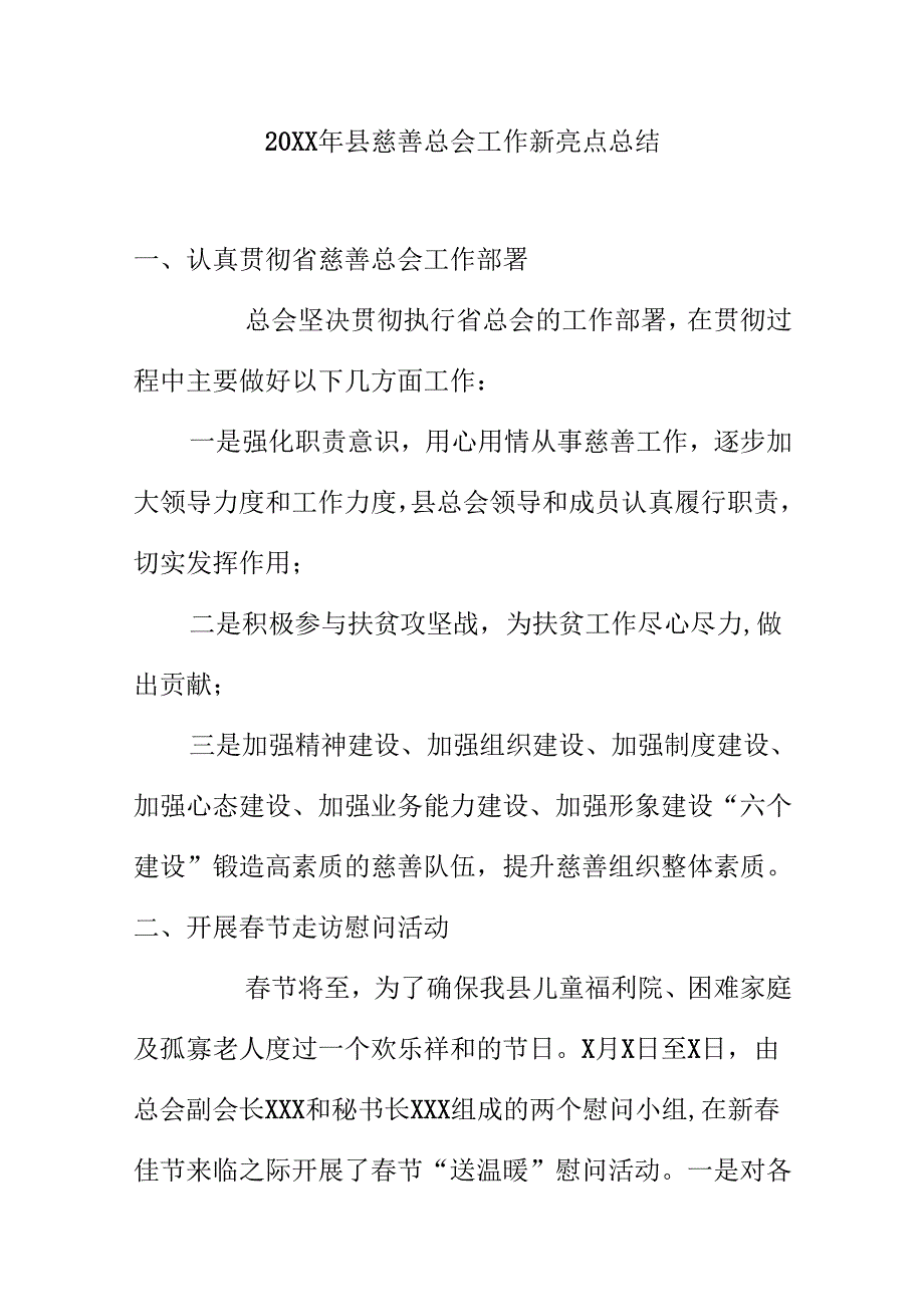 20XX年县慈善总会工作新亮点总结.docx_第1页